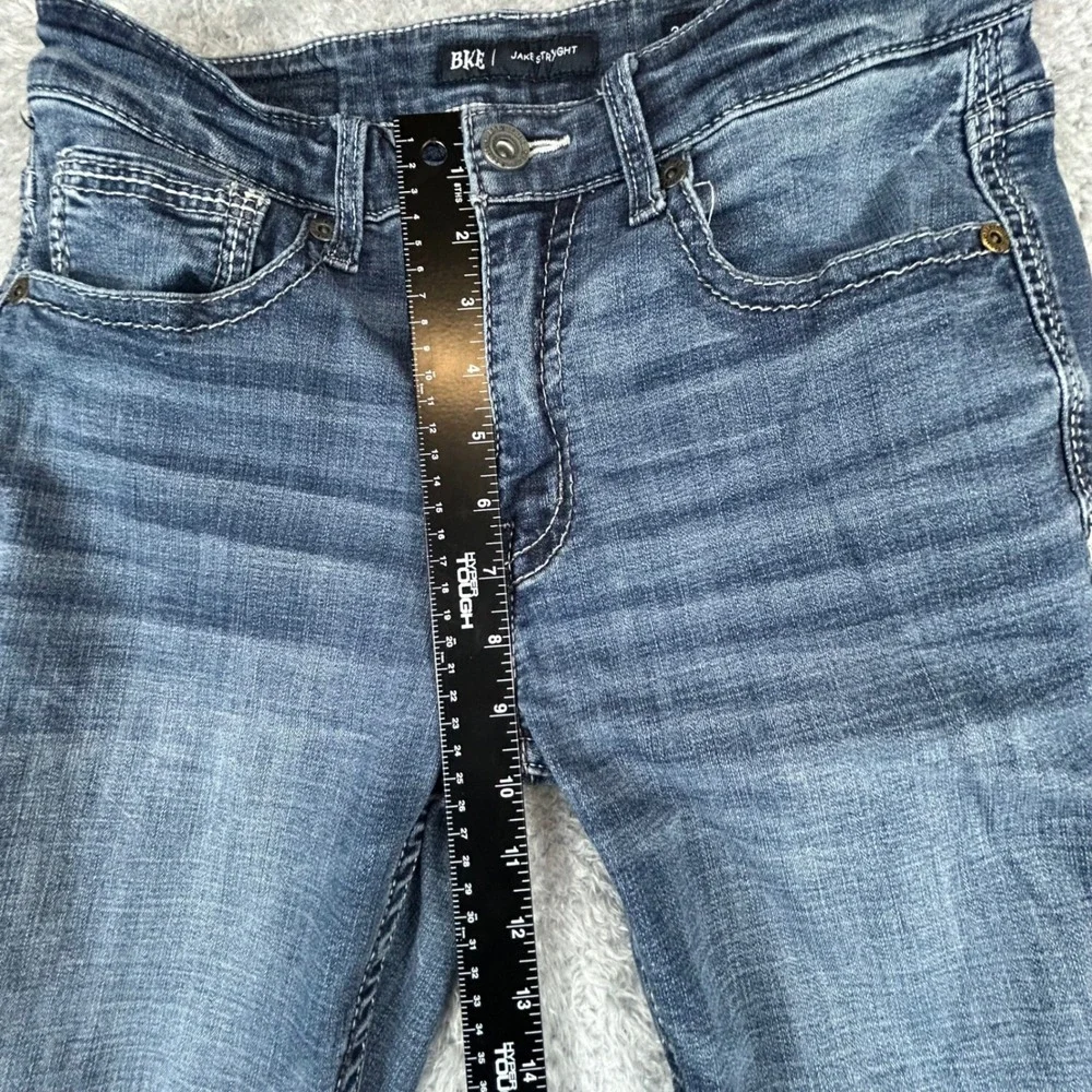 BKE Jake Straight Mens Blue Medium Wash Denim Jeans 30x30‎ Embroidery Whiskering